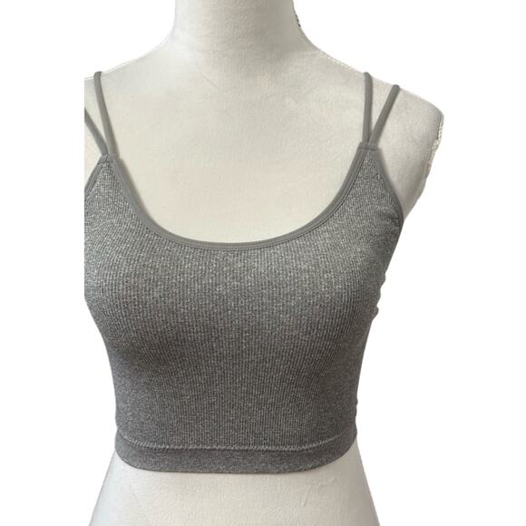 Abound Crop Tank Top Ribbed Crisscross Spaghetti Straps Scoop Neck Gray W L NWOT - Picture 2 of 8